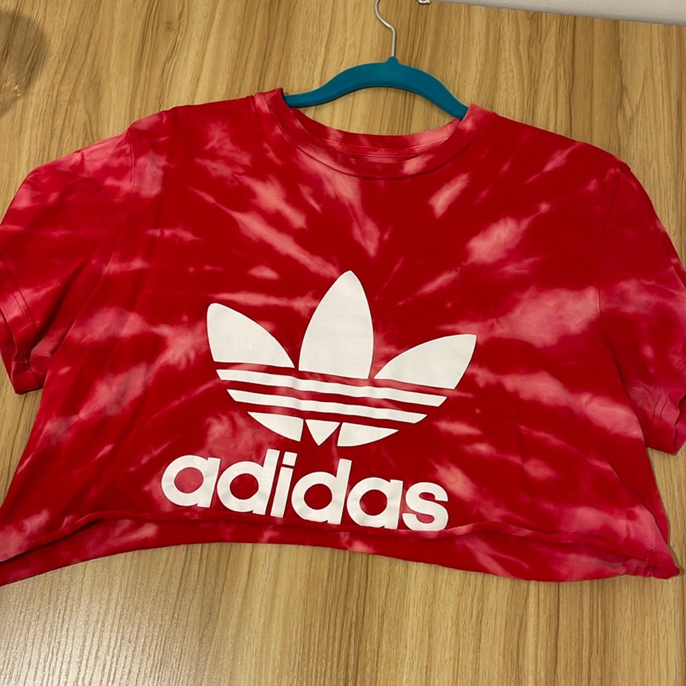Adidas red tie dye cropped tee
